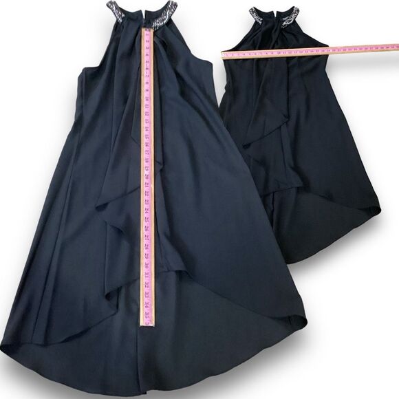 Ignite Evenings Petite Size Satin Back Crepe Beaded High-Low Halter Neck Sleevel - Picture 4 of 12